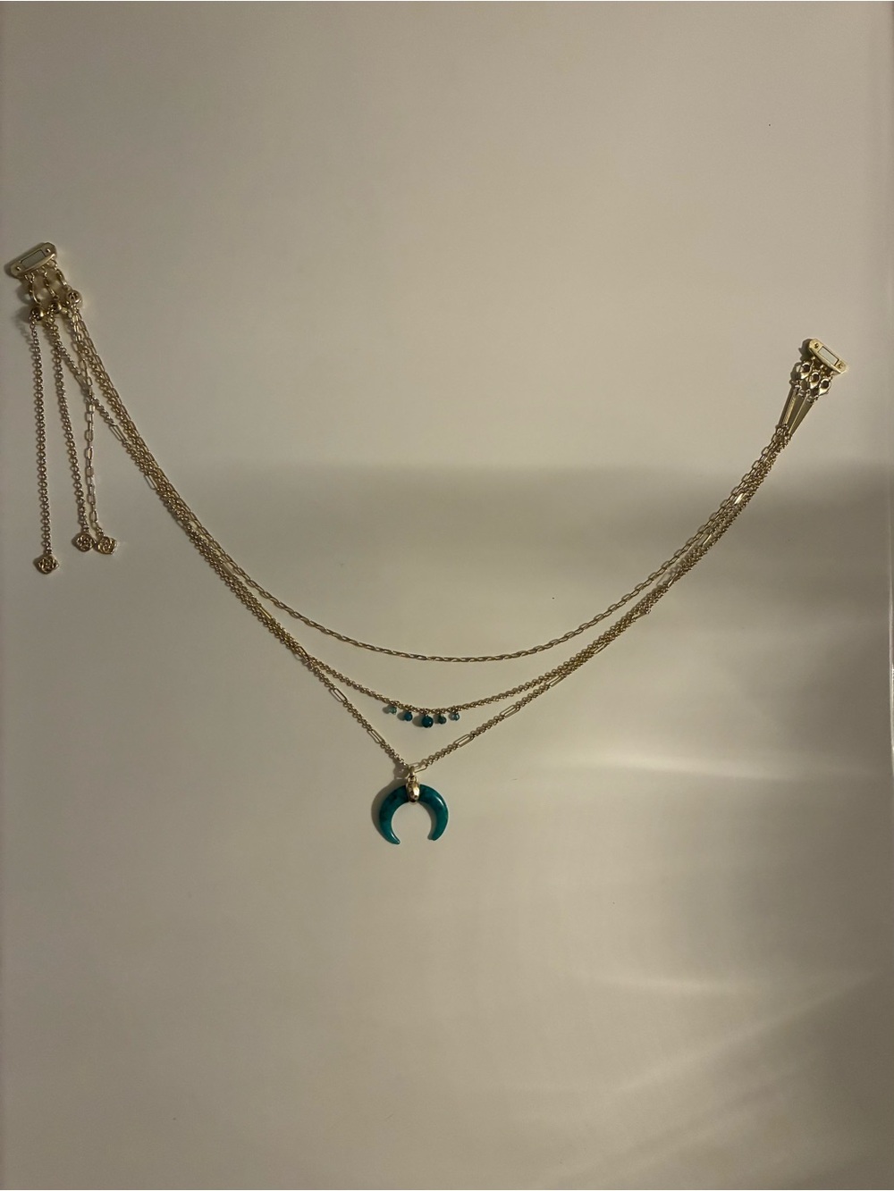 Gold-Tone Layered Necklace with Teal Crescent Pendant - Women Jewelry
